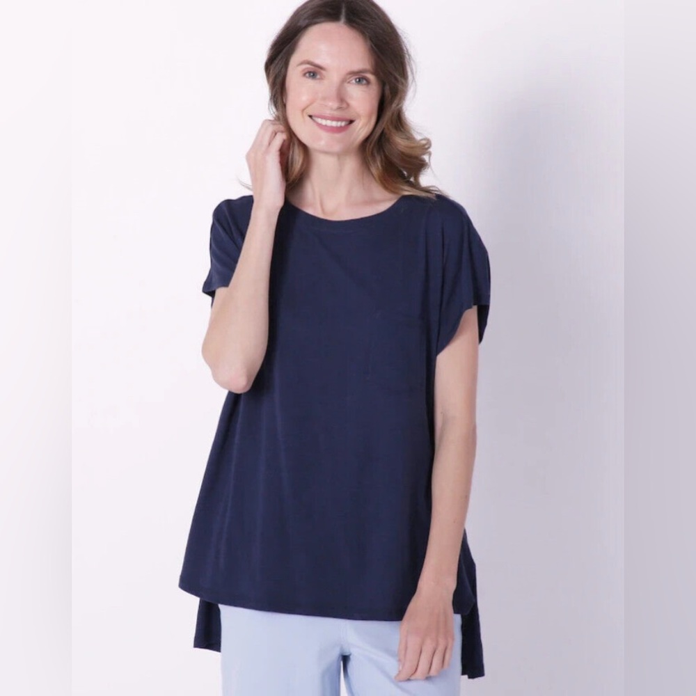 DG2 Diane Gilman Hi-Low Hem Split Side Top Navy Blue Size XS/Small NWT